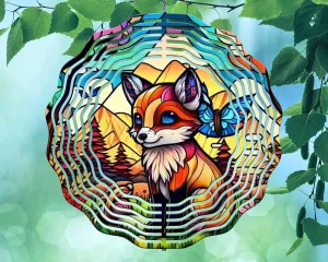10 Inch Animated Fox Butterfly Country Mountains Wind Spinner Yard Decor Aluminum Sublimated Garden Art Indoor Outdoor 3D Kinetic