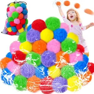 100PCS Reusable Water Splash Balls,2.4 Inch Soft Soaker Ball Fake Snowballs for Kids Outdoor Water Fight Games,Pool Backyard Fun with 1 Mesh Bag