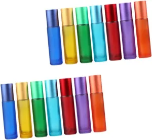 14Pcs Colorful Frosted Glass Roll Bottles Empty Perfume and Essential Oil Applicators for Travel Accessories Convenient Purse