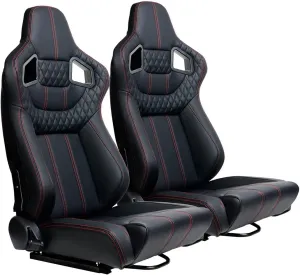 2 Pcs Adjustable Universal Racing Seats with Double Sliders, Reclinable Bucket Seats, 1 Pair of Sport Seats for Vehicles (Black C)