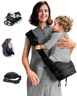 4-in-1 Baby Hip Carrier, Diaper Bag, Shoulder Bag & Toddler Sling Carrier - USA Safety-Certified Baby Sling, 6-48 Months/44 lbs (Black)