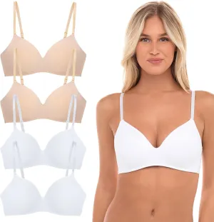4 Pack Wirefree Bra - Women's Flexible Soft Foam Wireless No Wire Soft Pad T Shirt Bra Value Pack