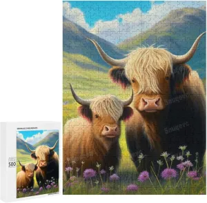 500 Pieces Jigsaw Puzzle for Adults - Cute Yak in Grassland Inspirational Wooden Jigsaw Puzzles for Family Activities Games