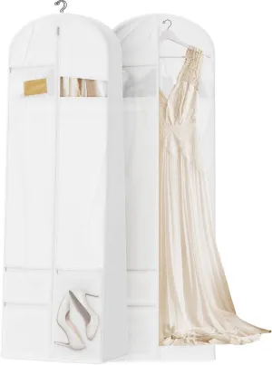 72inches Garment Bag with Zipper Pocket, Wedding Dress Bag for Gowns Long, White