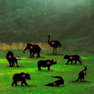 8 Animal Waterproof Targets, 12 * 16 inches, Different Black Animal Targets for Backyard, Field and Range use. Comes with Fiberglass mounting Posts.