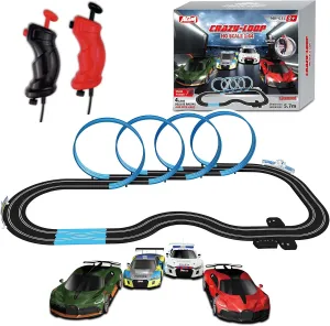 AGM MASTECH Slot Car Race Track Set with 4 Light-Up Cars Official Licensed, Adjustable Speed Controllers, and Exciting Full-Speed Turbo Button - for Kids Age 4-12 and Family Fun