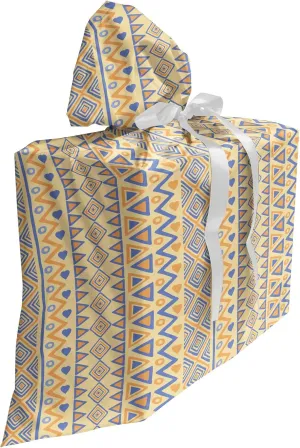 Ambesonne Striped Fabric Gift Bag, Prehistoric Stripes Form Indie Hunting Aboriginal Wild Art, Present Sack for Parties Birthdays with 3 Ribbons, 27, Yellow Blue