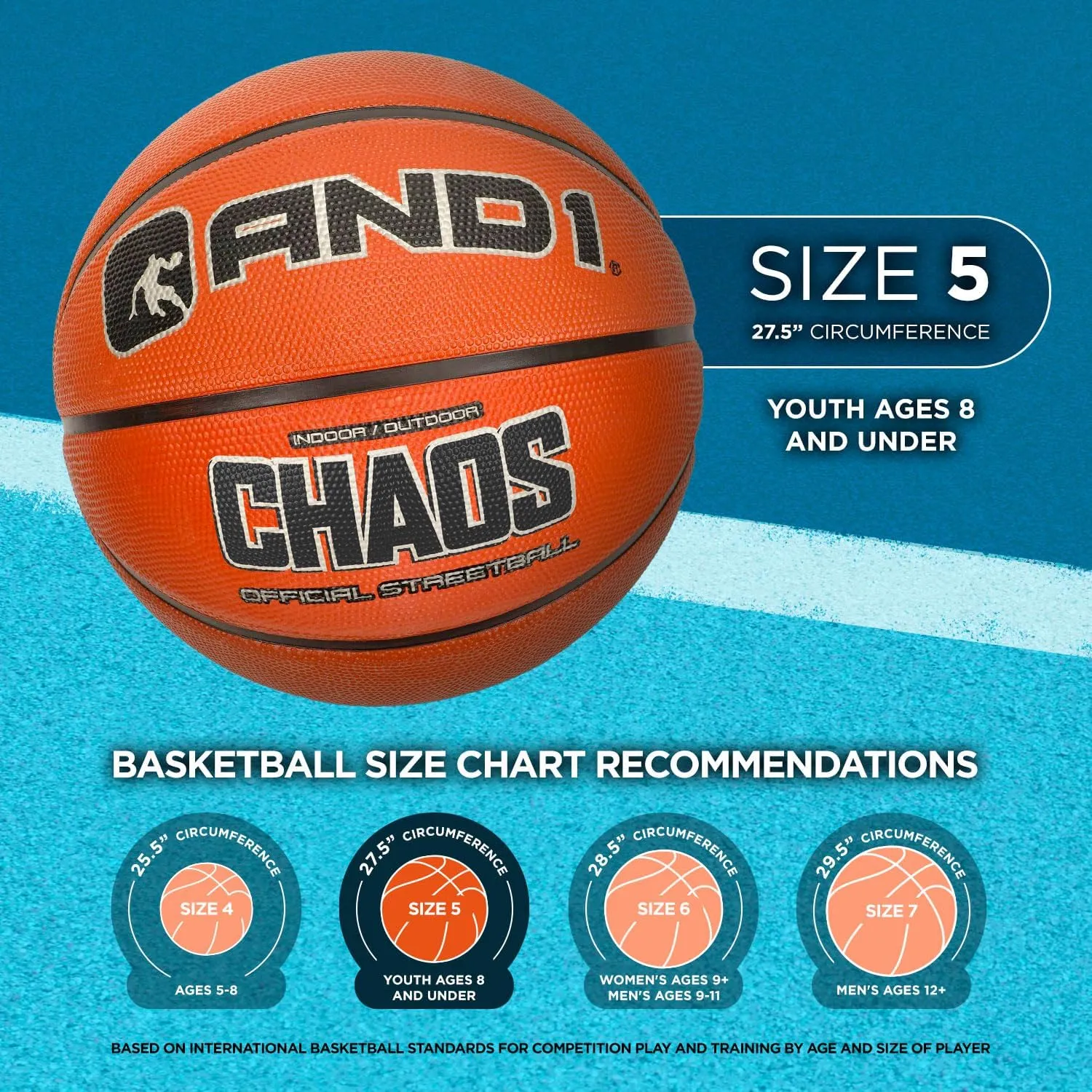 AND1 Rubber Basketball - Streetball for Indoor and Outdoor Use, Deep Channel Construction and Durability