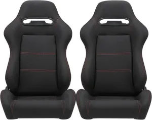 AutoForever 2PCS Universal Fully Reclinable Racing Seat with Adjustable Slider Brackets (Passenger Right Side)
