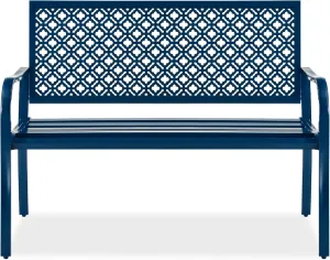 Best Choice Products Outdoor Bench 2-Person Metal Steel Benches Furniture for Garden, Patio, Porch, Entryway w/Geometric Backrest, 790lb Capacity - Peacock Blue