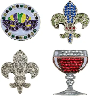 Bling Golf Ball Markers - 4 Pcs Swarovski Crystals Markers Assorted Pattern Golf Accessory - Fun Golf Gifts for Men Women Easy Remove & Attach with Divot Fixers Necklaces