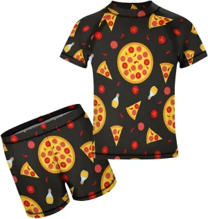 Boys Two Piece Rash Guard Swimsuits Pepperoni Pizza Food Kids Short Sleeve Sunsuit Swimwear Sets