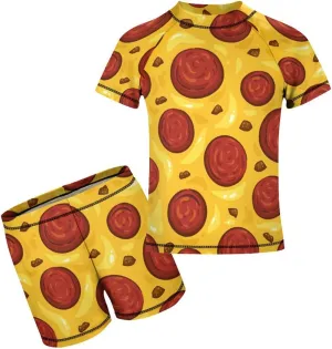 Boys Two Piece Rash Guard Swimsuits Pepperoni Pizza Food Kids Short Sleeve Sunsuit Swimwear Sets