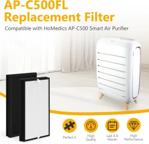 C500FL True HEPA Replacement Filter Compatible with Homedics AP-C500 and AP-C550 Smart Air Purifier, 3-in-1 Filter, Efficiency Activated Carbon, AP-C500FL, 2 Pack