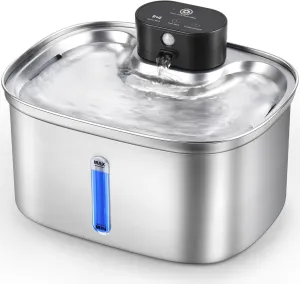 Cat Water Fountain Cordless, 169oz/5L Wireless Smart Pet Water Fountain with 5000mAh Battery & Ultra Quiet Pump, Stainless Steel Automatic Pet Water Dispenser for Cats & Dogs
