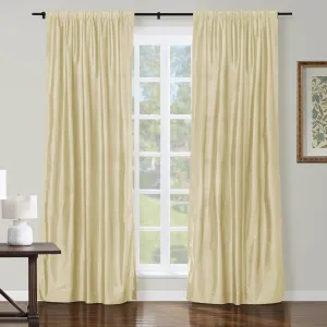 ChadMade 100% Dupioni Silk Drapery Natural 63 Inches Long Textured Slub Room Darkening Window Curtain for Bedroom Kids Room 50Wx63L, 1 Panel, Pearl