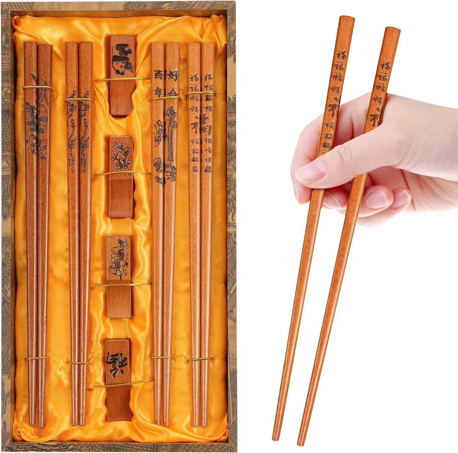 Chopstick Reusable Chinese Chopsticks with Holder and Carrying Bag Chinese Traditional Stylish Gift Set (2 Pairs) (4 Pairs)