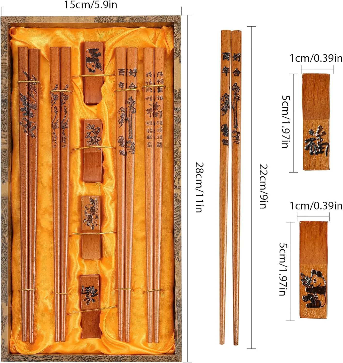 Chopstick Reusable Chinese Chopsticks with Holder and Carrying Bag Chinese Traditional Stylish Gift Set (2 Pairs) (4 Pairs)