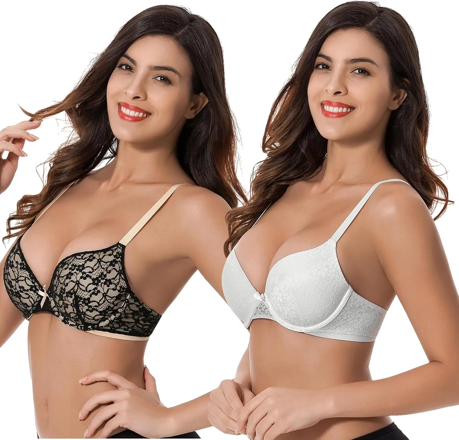Curve Muse Women's Plus Size Perfect Shape Add 1 Cup Push Up Underwire Lace Bras