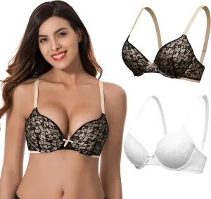 Curve Muse Women's Plus Size Perfect Shape Add 1 Cup Push Up Underwire Lace Bras