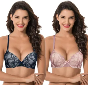 Curve Muse Women's Plus Size Perfect Shape Add 1 Cup Push Up Underwire Lace Bras