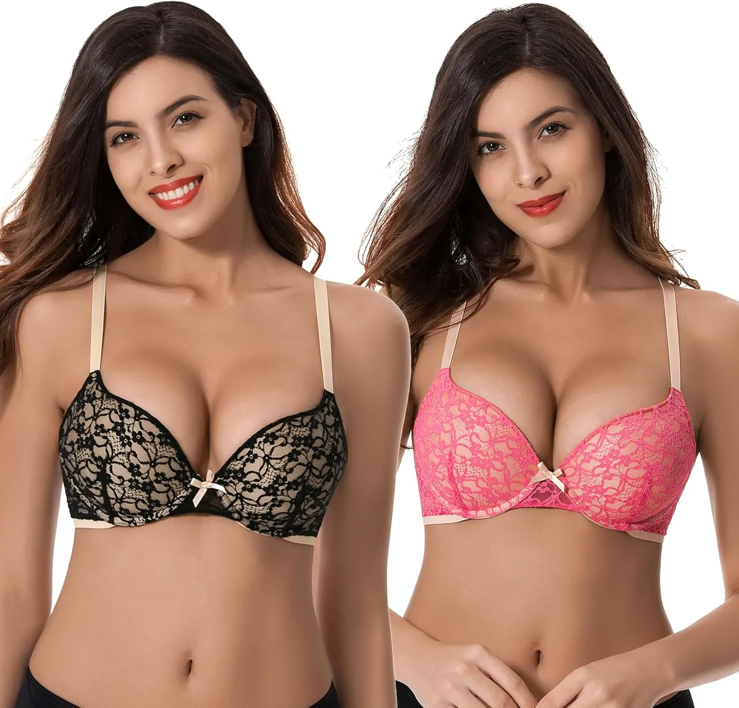 Curve Muse Women's Plus Size Perfect Shape Add 1 Cup Push Up Underwire Lace Bras
