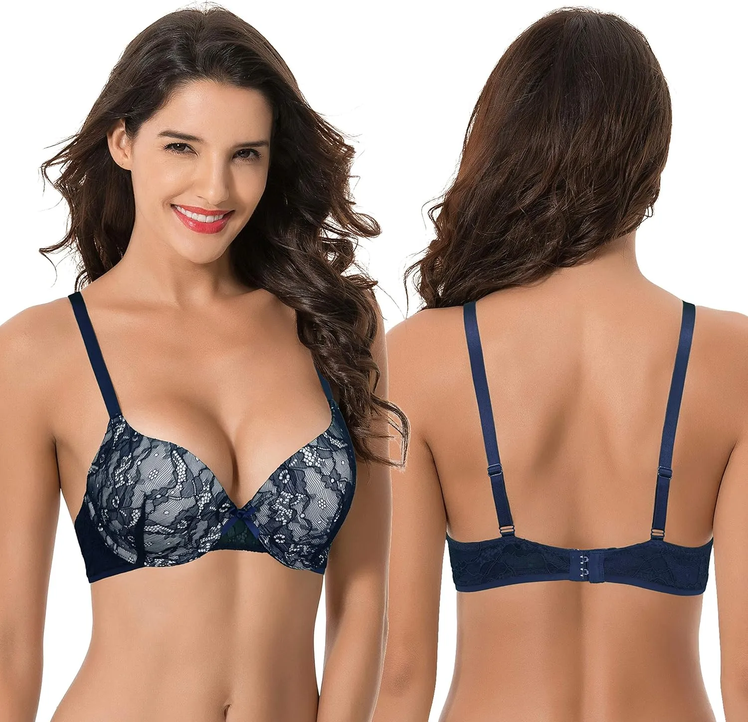 Curve Muse Women's Plus Size Perfect Shape Add 1 Cup Push Up Underwire Lace Bras