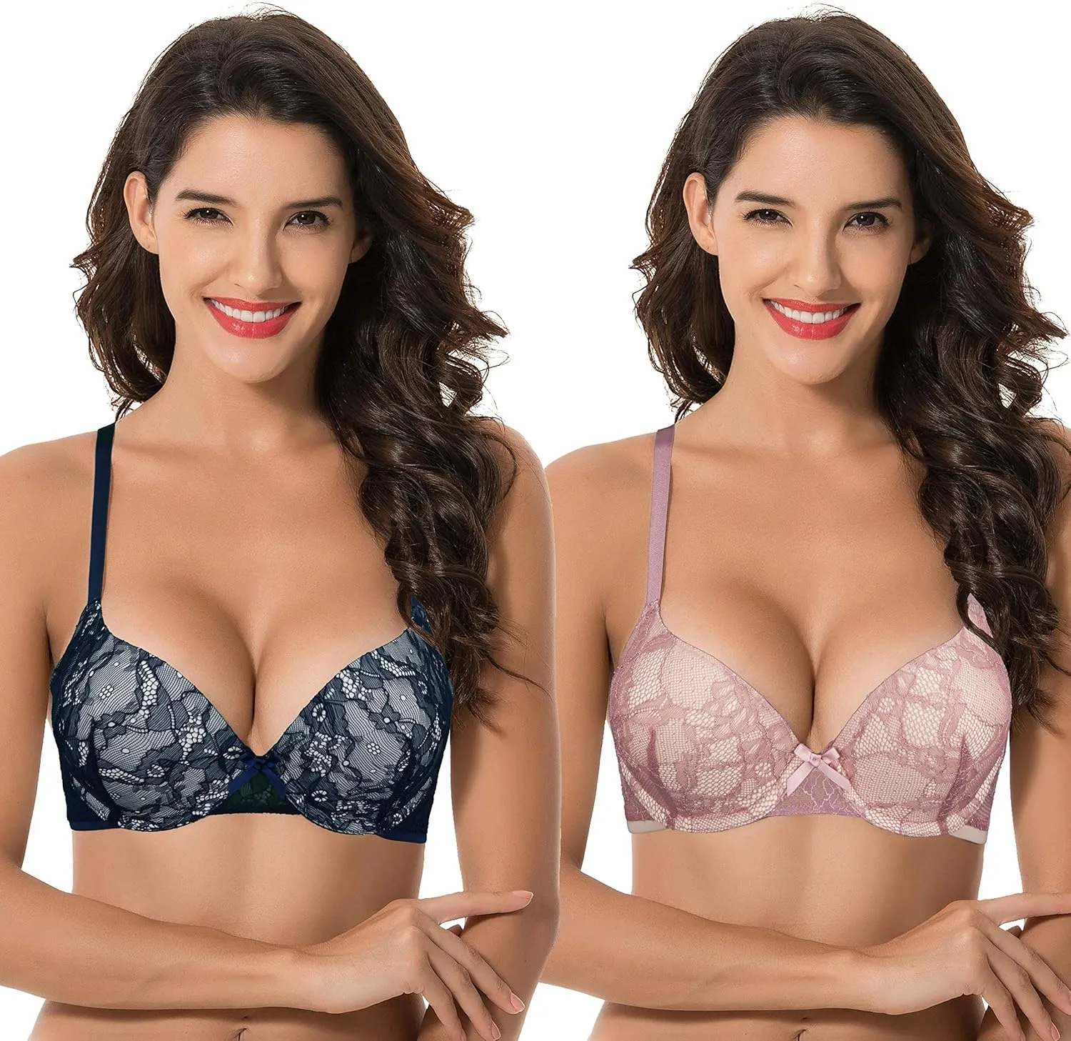 Curve Muse Women's Plus Size Perfect Shape Add 1 Cup Push Up Underwire Lace Bras