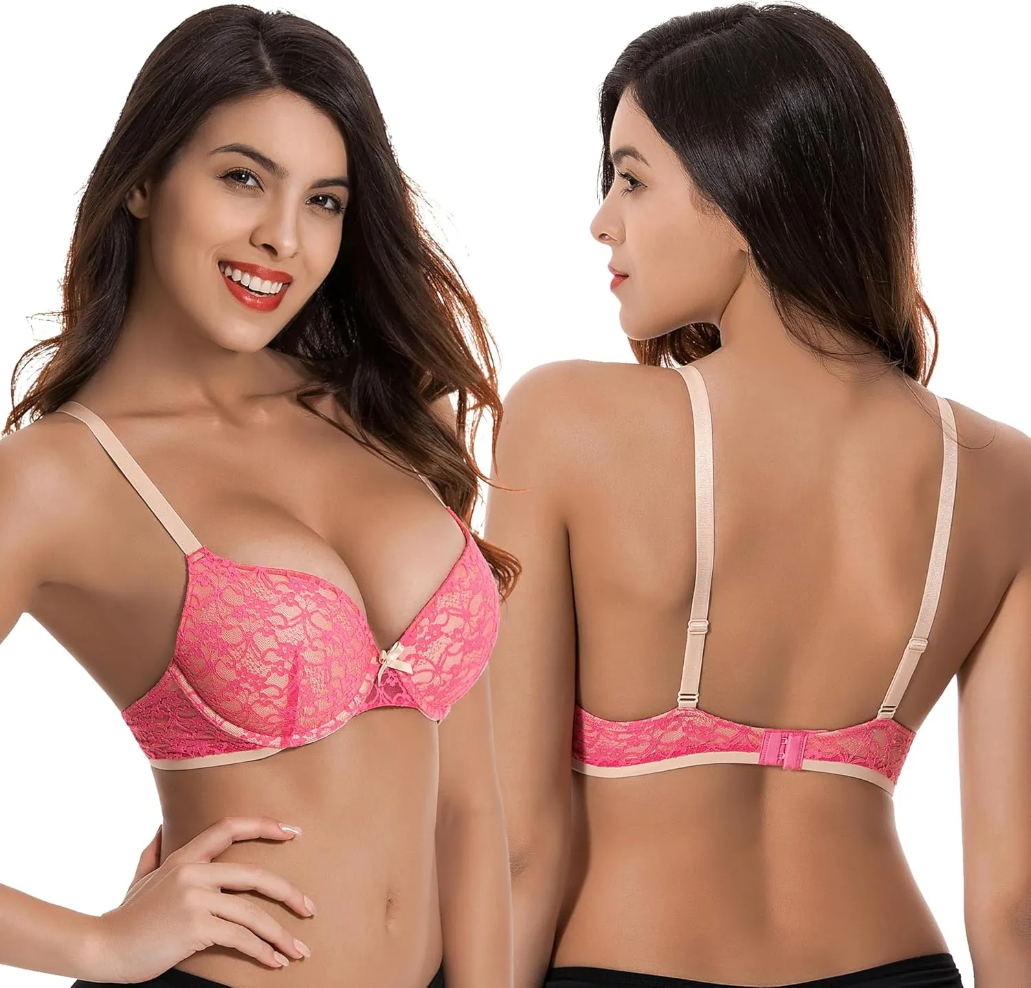 Curve Muse Women's Plus Size Perfect Shape Add 1 Cup Push Up Underwire Lace Bras