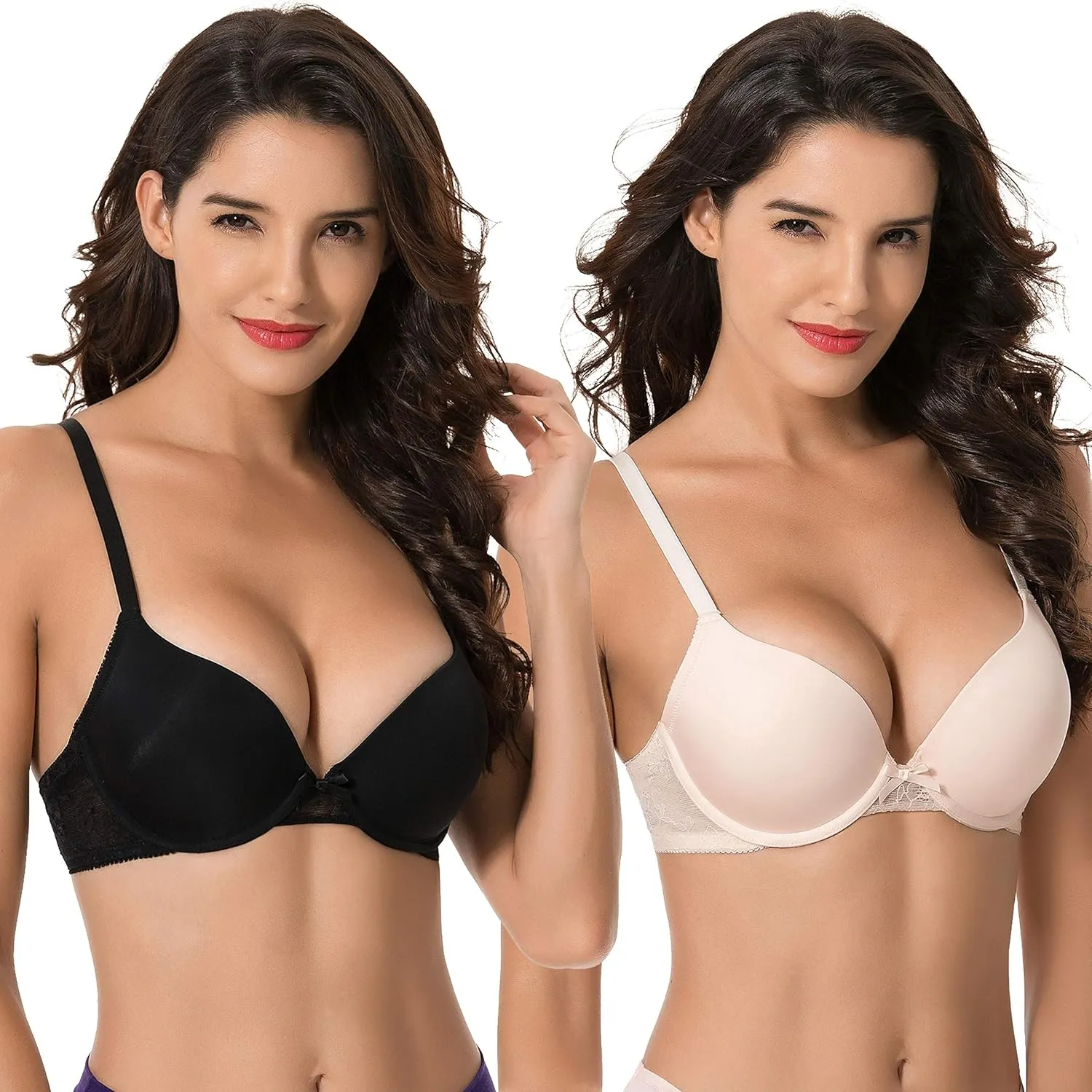 Curve Muse Womens Plus Size Perfect Shape Add 1 Cup Push Up Underwire Tshirt Bra