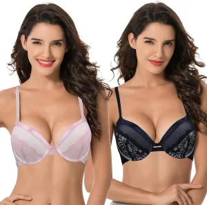 Curve Muse Women's Plus Size Push Up Add 1 Cup Underwire Perfect Shape Lace Bra