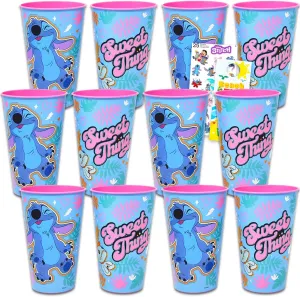 Disney Stitch Reusable Tumbler Cup Pack Party Favor Bundle with 24 Oz 12 Cups Plus Stickers, More | Lilo and Stitch Water Tumblers for Girls, Boys