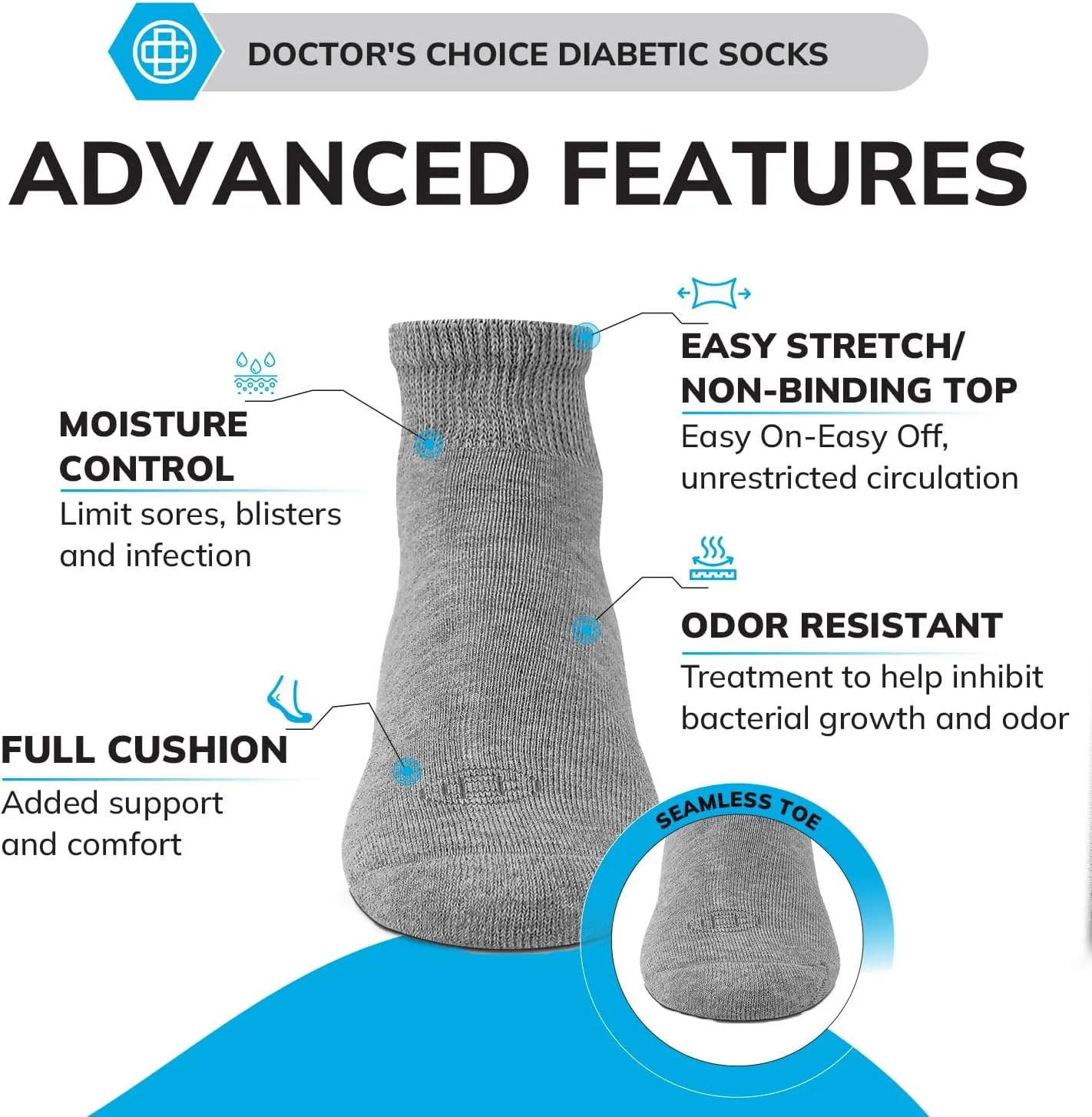 Doctor's Choice Diabetic Socks for Men, Seamless Socks with Non Binding Top, 4 Pairs, Large 9-12 & X-Large 13-15