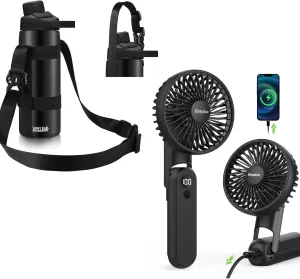 EasyAcc Portable Handheld Fan,4000 Battery Portable Fan for Travel and EasyAcc Water Bottle Handle Shoulder Strap, for 12oz - 64 oz