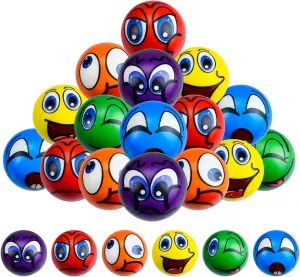 Enenes 24PCS Stress Balls with 6 Colors 6 Funny Faces, 2.5 Inch Squeeze Toys for Stress Relief, Kids Party Favors, Classroom Office Gifts, Assorted Designs