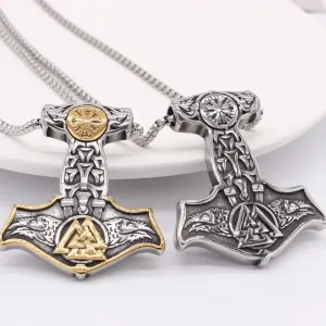 European and American Personality Retro Viking Raytheon Hammer Men's Stainless Steel Pendant Necklaces