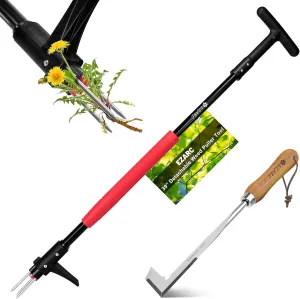 EZARC 39’’ Stand Up Weed Puller Tool Set, 3-Claw Detachable Weed Pulling Tool with Long Handle, L-Shape Crack Weeder for Lawn, Garden & Driveway Weeding (2 Pack)