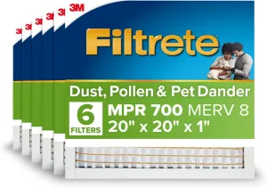 Filtrete MPR 700 Electrostatic Air Filter 702-6PK-EC, 20in x 20 in x 1 in (50.8 cm x 50.8 cm x 2.5 cm), 1 packs per case