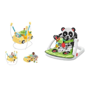 Fisher-Price Baby to Toddler Learning Toy 2-in-1 Servin’ Up Fun Jumperoo Activity Center with Music & Baby Portable Chair Sit-Me-Up Floor Seat with Developmental Toys