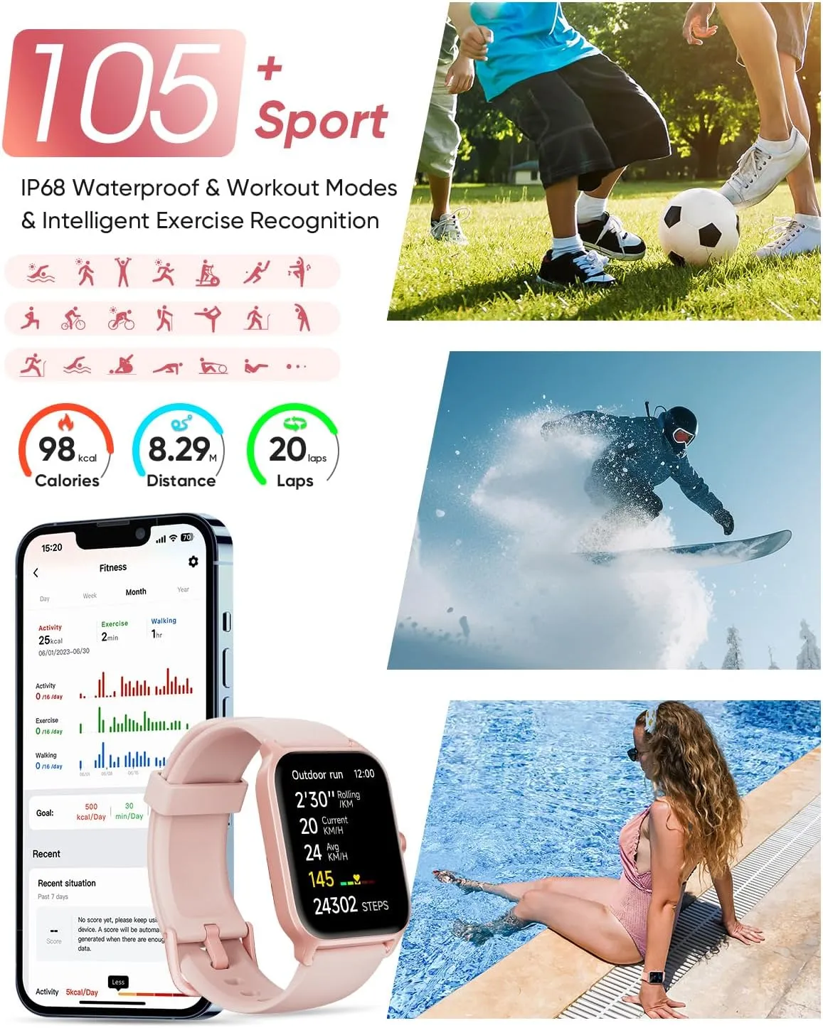 Fitpolo Smart Watches for Women Android & iPhone, Alexa Built-in [1.8" HD Screen] IP68 Waterproof Fitness Watch with Bluetooth Call (Answer/Make), Heart Rate/Sleep/SpO2 Monitor, 105  Sports Tracker