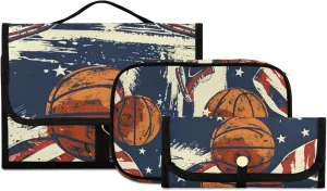 Foldable Hanging Travel Toiletry Organizer Set 3-Piece with Cosmetic Bag & Brush Holder - Basketball (8)
