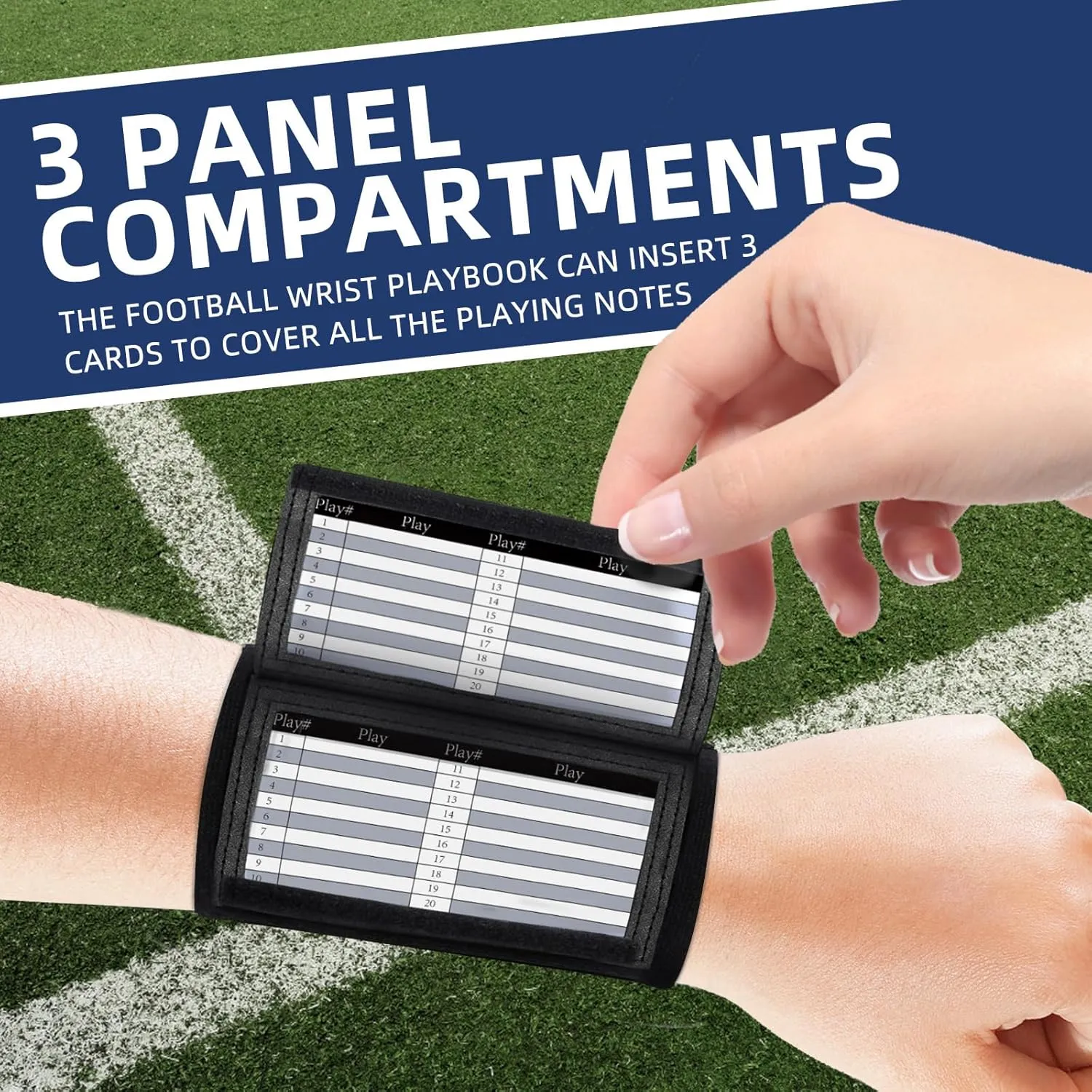 Football Play Wristbands, Triple Window Youth and Adults QB Wristband Playbook, Quarterback Wrist Bands for Plays, Softball Wristbands for Signs