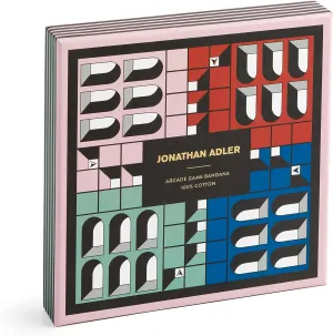 Galison Jonathan Adler Arcade Classic Bandana Game from Galison - Featuring Chic Printed Cotton Bandana Game Board, Includes 16 Wooden Game Pieces, 2 Dice, 1 Cotton Drawstring Pouch and Instructions