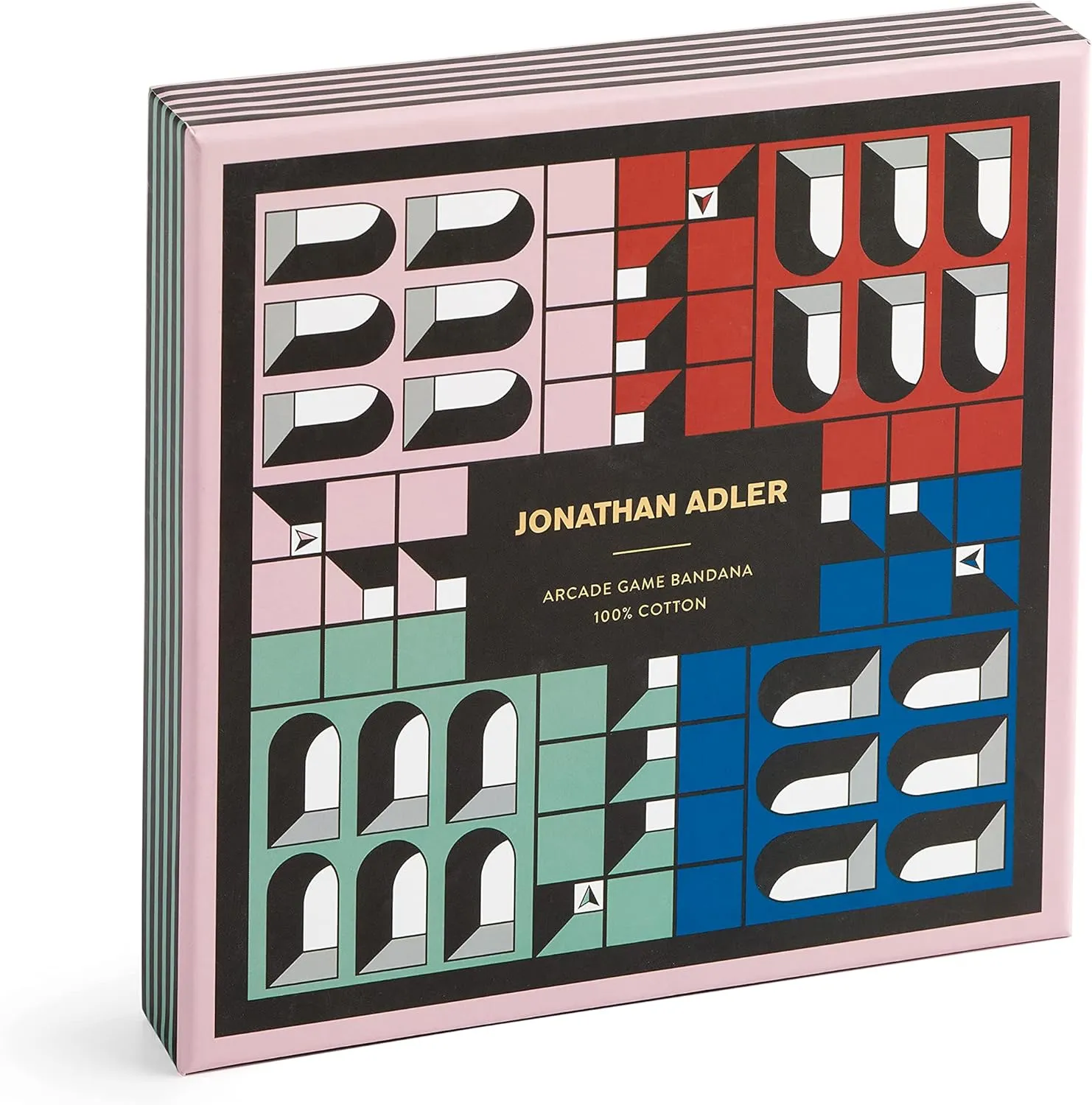 Galison Jonathan Adler Arcade Classic Bandana Game from Galison - Featuring Chic Printed Cotton Bandana Game Board, Includes 16 Wooden Game Pieces, 2 Dice, 1 Cotton Drawstring Pouch and Instructions