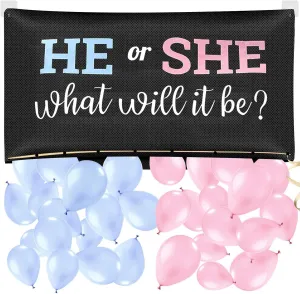 Gender Reveal Balloon Drop Bag - Boy or Girl Gender Reveal ideas Dropback Decoration Kits Baby Shower Party Supplies, How Will You Say I Do Banner (He or She)