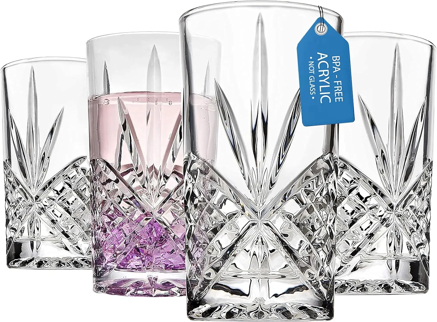 Godinger Tall Highball Glasses, Shatterproof and Reusable Acrylic - Dublin Collection, Set of 4