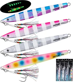 Goture 4/5pcs Vertical Fishing Jigs Saltwater,Luminous Slow Jigging Pitching Lures,Artificial Lures Fast Jigging Lures,Lead Vertical Jigs