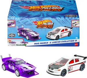 Hot Wheels Pull-Back Speeders Set of 2 Toy Cars in 1:43 Scale, Pull Cars Backward & Release, High-Performance, Collectible, with Rolomatic Engine or Door or Hood That Opens​​​​ (Amazon Exclusive)