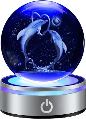 IFOLAINA 3D Crystal Dolphin Night Lights - Exquisite Crystal Dolphin Figurines for Bedroom Decor & Gifts