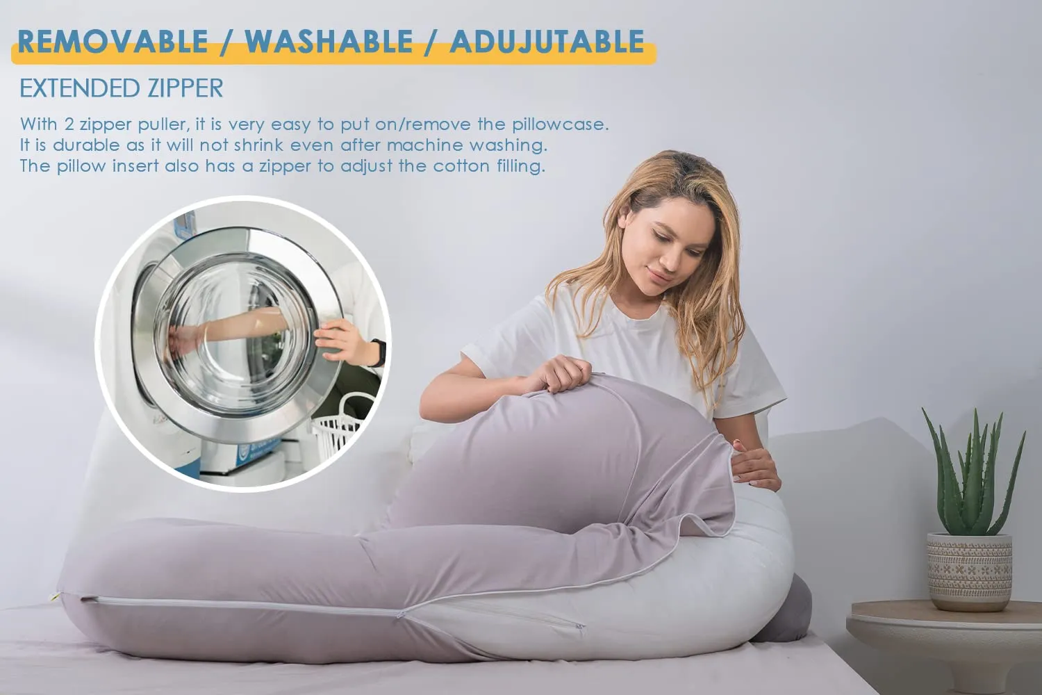 INSEN Pregnancy Pillow Cooling, Maternity Pillow with Soft Cotton Cover, C Shaped for Side Sleeping